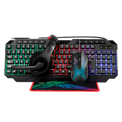 TECLADO + MOUSE + DIADEMA + PAD COMPUMAX 4 EN 1
