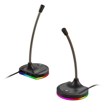 MICROFONO USB + HUB 2 EN 1 CON LUZ RGB ETR-1667G